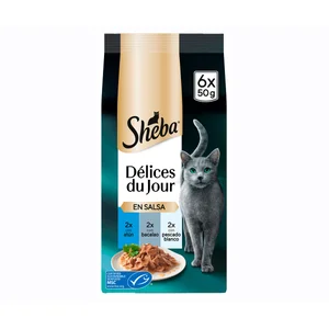 SHEBA Comida para gatos a base de atún, salmón y bacalao 6 uds. 50 g.