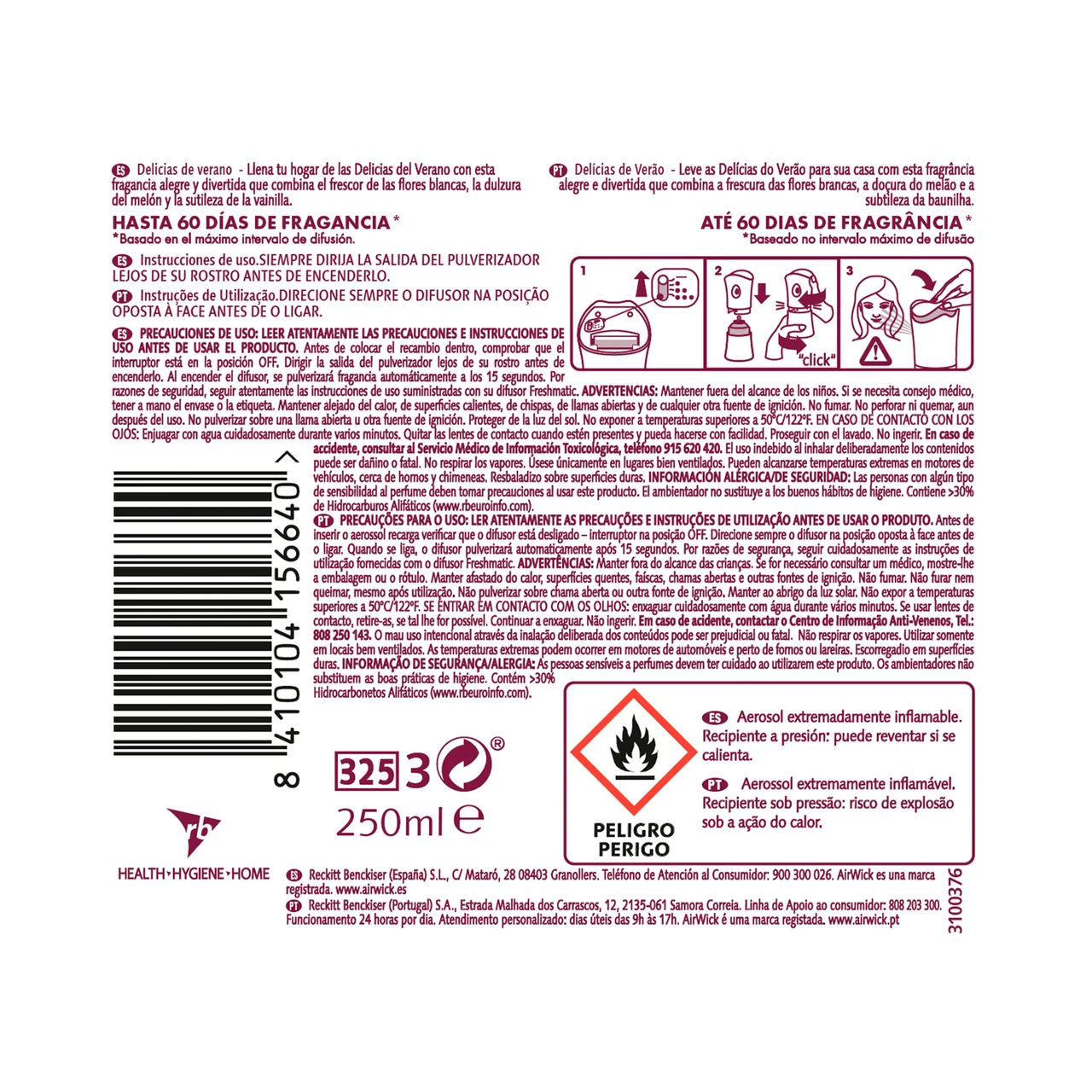 AIR WICK Ambientador Delicias de verano- Recambio AIR WICK FRESHMATIC 250 ml.