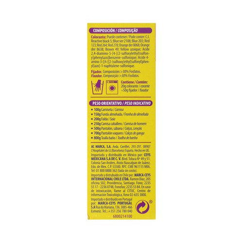 IBERIA Tinte para ropa de color azul eléctrico (permite teñir a baja temperatura 40ª) IBERIA 1 ud.