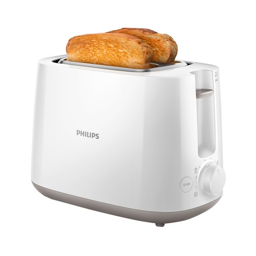 Tostador PHILIPS HD2581/00, 2 ranuras anchura variable, 8 niveles de tostado, bandeja recogemigas, calienta-bollos integrado.