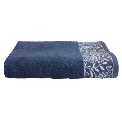 Toalla de baño de 450 gm, diseño cenefa jacquard, color azul marino, ALMEIDA.