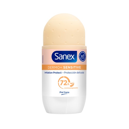 Desodorante roll on para mujer con protección anti transpirante hasta 24 horas SANEX Dermo sensitive 50 ml.