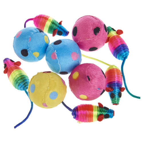 PRODUCTO ALCAMPO Bolsa con 10 juguetes para gatos de diferentes formas y colores.