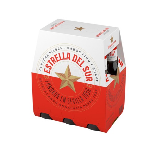 ESTRELLA DEL SUR Cervezas rubias premium lager Sevilla pack 6 botellas x 25 cl.