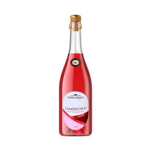 Vino rosado lambrusco dulce, de origen italiano MEDICI ERMETE botella de 75 cl.