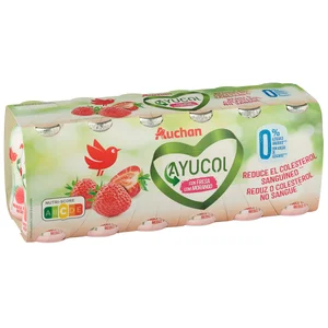 AUCHAN Ayucol con sabor a fresa, para ayudar a controlar el colesterol 12 x 100 g Producto Alcampo.