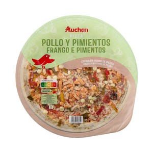 AUCHAN Pizza de pollo y pimientos cocida en horno de piedra 410 g. Producto Alcampo