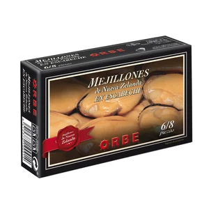 ORBE Mejillones de Nueva Zelanda en escabeche lata de 69 g.