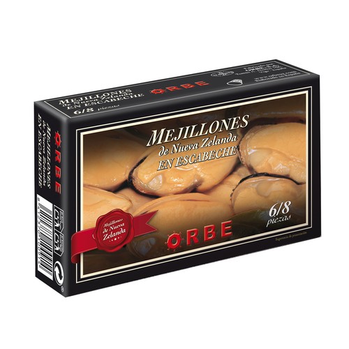 ORBE Mejillones de Nueva Zelanda en escabeche lata de 69 g.
