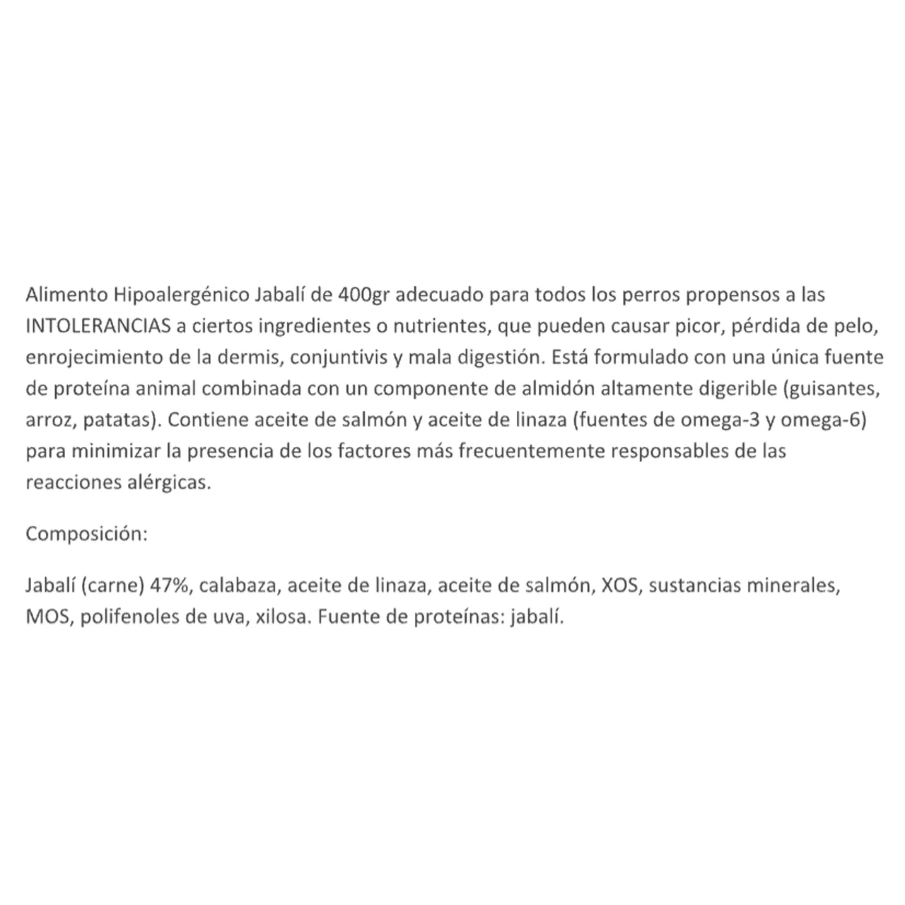 Alimento húmedo en lata hipoalergénico jabalí 400g