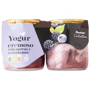 Imagen de ALCAMPO GOURMET Yogur cremoso natural azucarado con moras y arándanos y sin gluten  2 x 125 g.