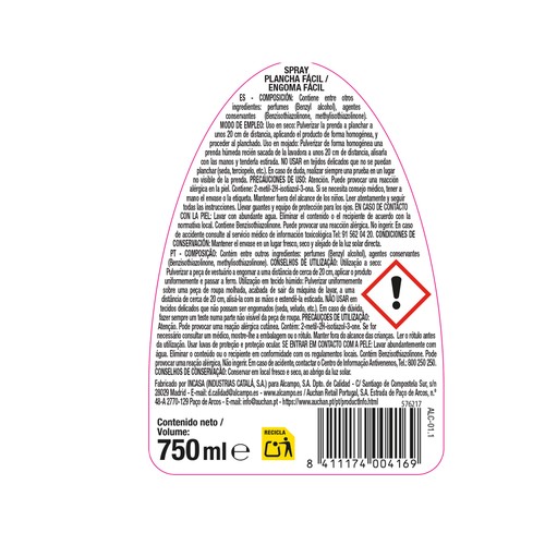 PRODUCTO ALCAMPO Spray de planchado fácil 750ml