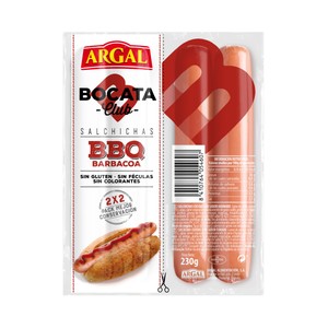 Imagen de ARGAL Bocata club Salchichas de cerdo y pavo cocidas sabor barbacoa, ideales para bocadillos 230 g