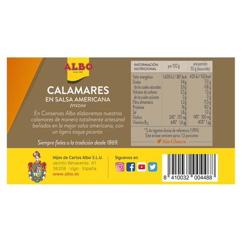 ALBO Calamares en salsa americana 75 g.