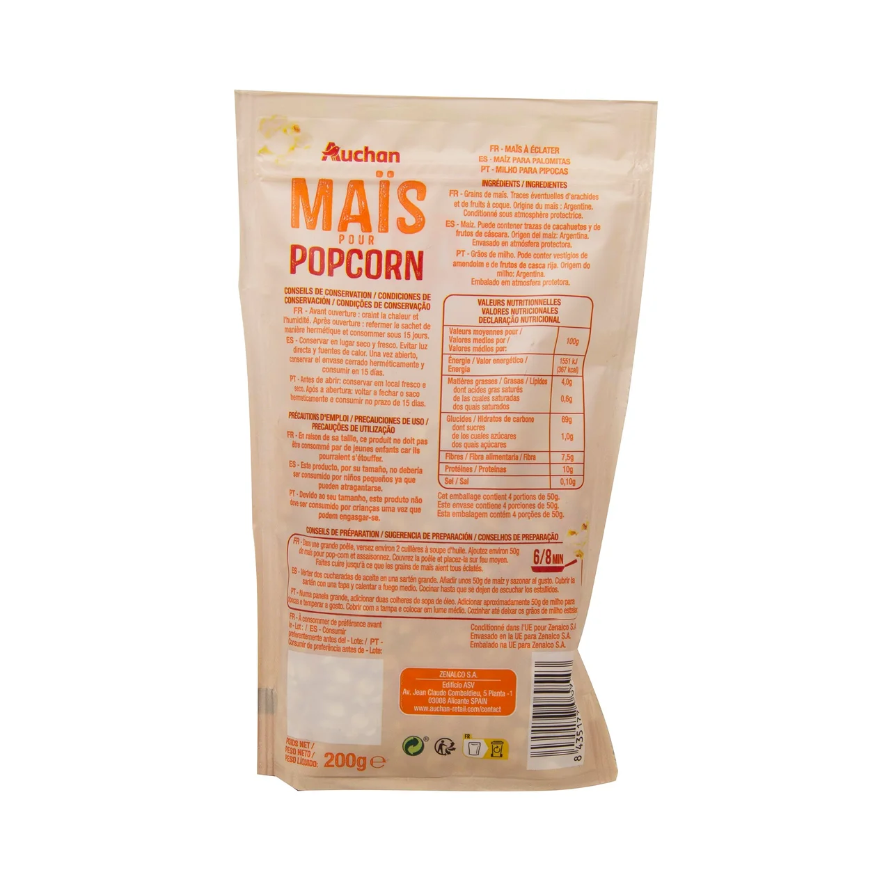 PRODUCTO ALCAMPO Maíz para hacer palomitas 200 g.