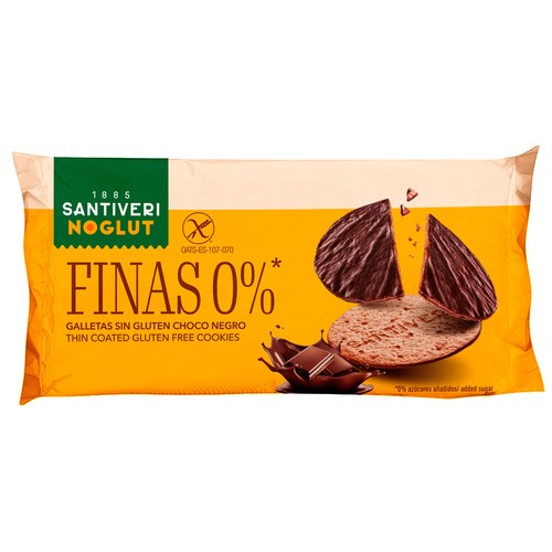 SANTIVERI Noglut Galletas sin gluten, 0% de azúcares añadidos con chocolate negro, 90 g.