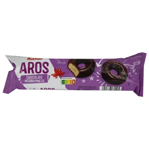 PRODUCTO ALCAMPO Galletas en forma de aro bañadas de chocolate negro 155 g.