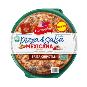 CAMPOFRÍO Pizza & salsa Pizza mexicana (carne, mozarella y pimiento), con salsa chipotle 400 g.