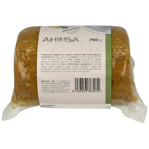 AHIMSA Burguer vegetal de queso y brócoli ecológica AHIMSA 750 g.