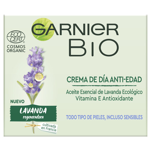 GARNIER Crema de día con acción regeneradora y anti edad, para todo tipo de pieles, incluso las sensibles GARNIER Bio 50 ml.