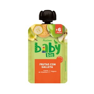 Imagen de PRODUCTO ALCAMPO Bio Bolsita (pouch) de frutas ecológicas con galleta, a partir de 6 meses 100 g.