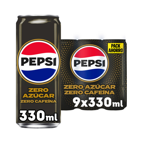 PEPSI MAX Refresco cola Zero azúcar, Zero cafeína pack 9 latas x 33 cl.