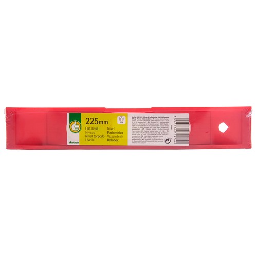 Nivel torpedo de 225 milímetros, color rojo y cuerpo plástico resistente a golpes, PRODUCTO ECONÓMICO ALCAMPO.