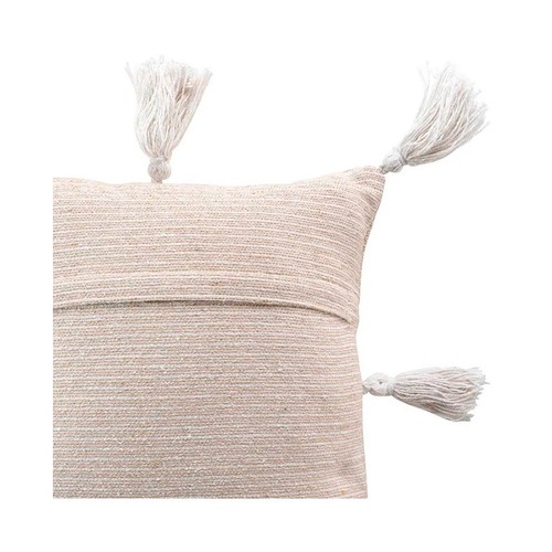 Funda de cojín beige con pompones 40x40cm, DOUCEUR.