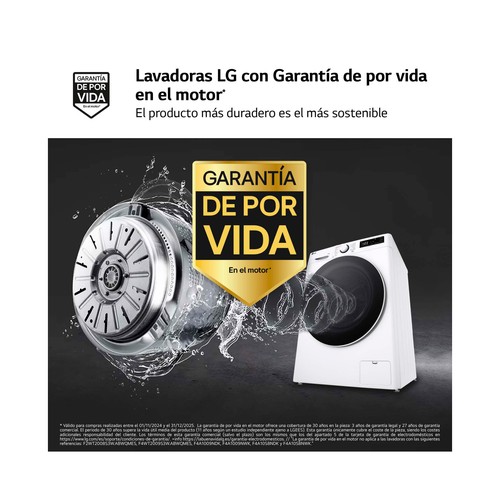 Lavadora LG F4WR6011A0W 11KG, clasificación energética: A, 1400RPM, H: 85cm, A: 60cm, F: 56,5cm.