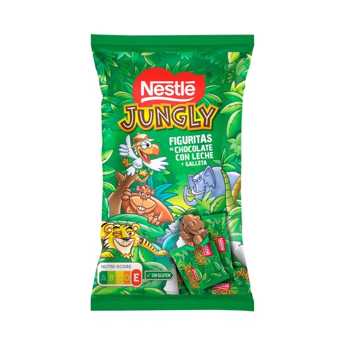 NESTLE Jungly Figuritas de chocolate con leche y galleta, con formas de divertidos animales 15 uds. 124 g.
