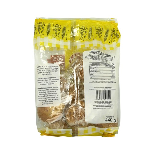 LALY Magdalenas integrales sin azúcares añadidos y sin leche 440 g.