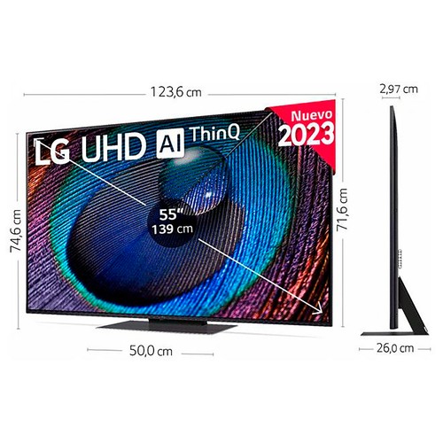 Televisión 139,7cm (55") LED LG 55UR91006LA 4K HDR 10 PRO, SMART TV, WIFI, TDT T2, USB reproductor y grabador, 3HDMI, 50HZ.