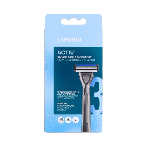 COSMIA Activ Maquinilla de afeitar recargable + 2 cabezales giratorios de 3 hojas.