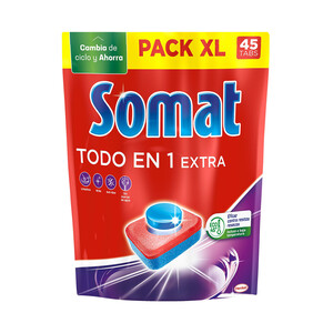 Imagen de SOMAT Detergente en cápsulas para lavavajillas SOMAT Tabs TodoEn1 45 dosis 792 gr.