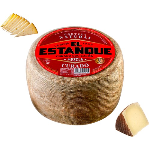 EL ESTANQUE Queso mezcla curado con corteza natural al corte. - Tapeo 3 a 5 mm