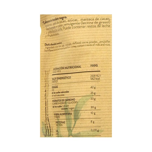 TORRAS Cobertura de chocolate con un 70% Cacao 1 kg.