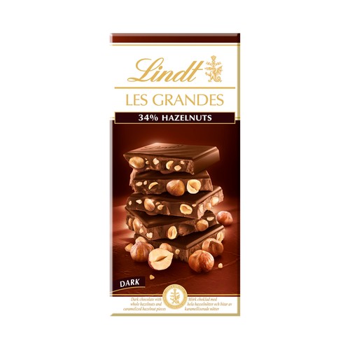LINDT Les Grandes Tableta de chocolate negro con avellanas 150 g.
