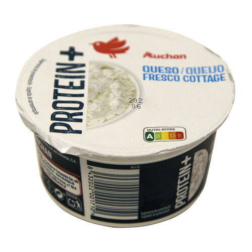 AUCHAN Protein + Queso fresco granulado (cottage) con alto contenido en proteina 200 g. Producto Alcampo