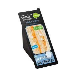 ÑAMING Sandwich de pan tierno sin corteza rellenos de atún, huevo, mayonesa y toamte ÑAMING Club selección 150 g.