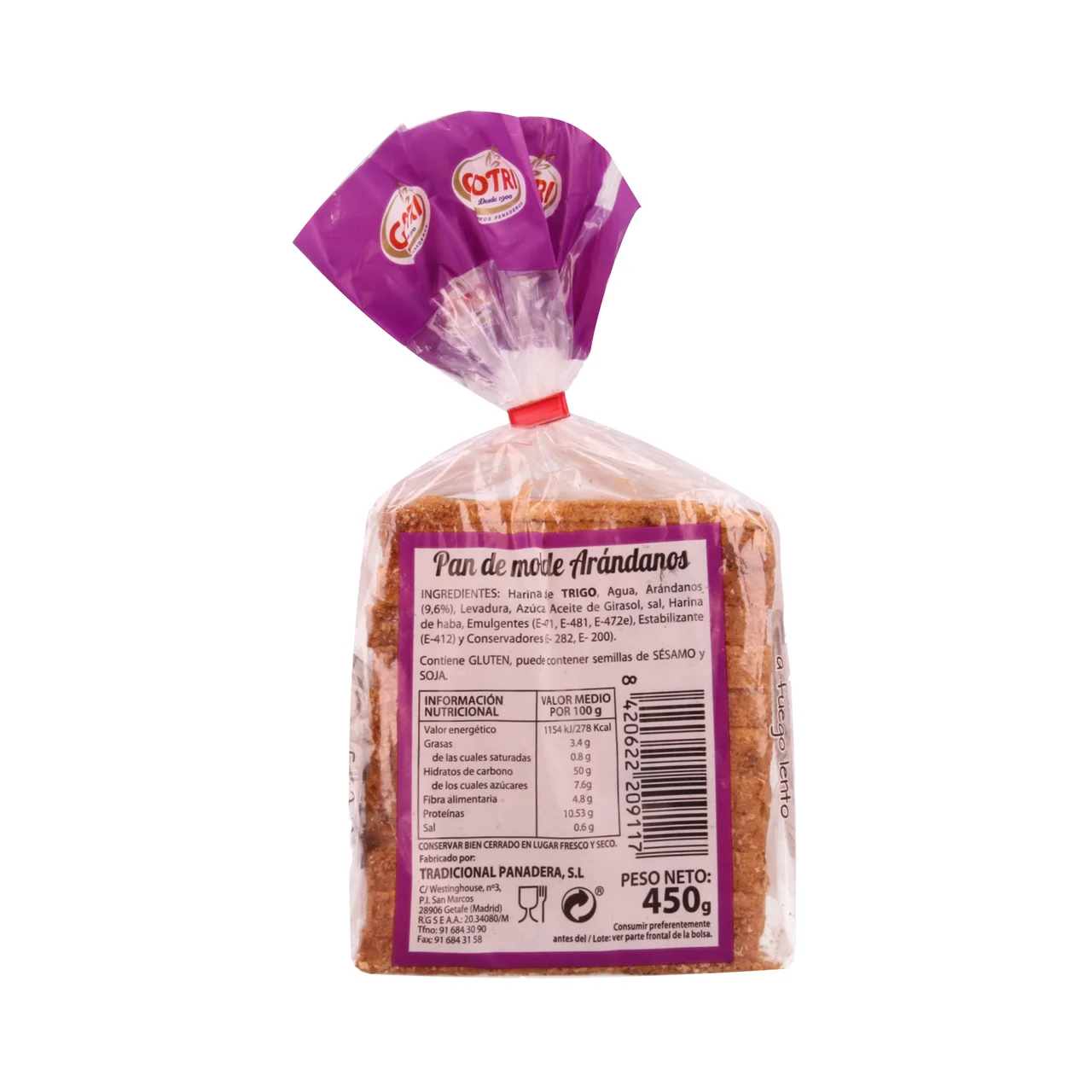 Tradi Pan Gourmet Pan de molde con arándanos 450 g.