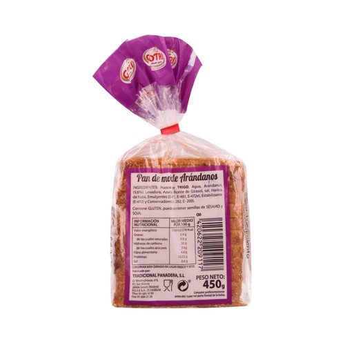 GOTRI Tradi Pan Gourmet Pan de molde con arándanos 450 g.