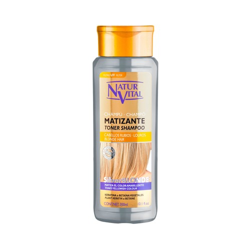 NATUR VITAL Champú matizante con keratina y betína vegetal, para cabellos rubios NATUR VITAL Silver blonde 300 ml.