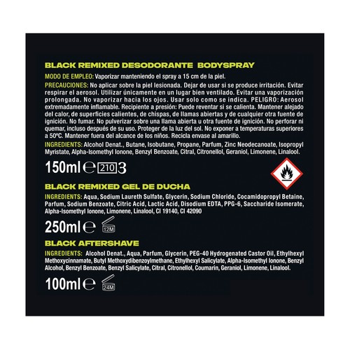 AXE Black remixed by BZRP Neceser con cierre de cremallera con productos para la higiene masculina.