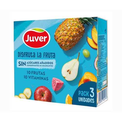 Néctar de frutas variadas y vitaminas, sin azúcares añadidos JUVER DISFRUTA pack 3 uds x 20 cl.