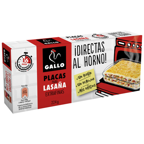 GALLO Pasta lasaña placas precocidas GALLO paquete 18 uds x 200 g.
