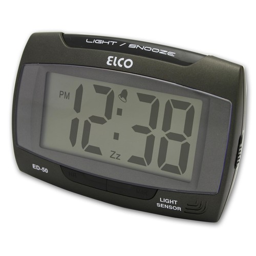 Despertador digital ELCO ED-50 con números grandes.