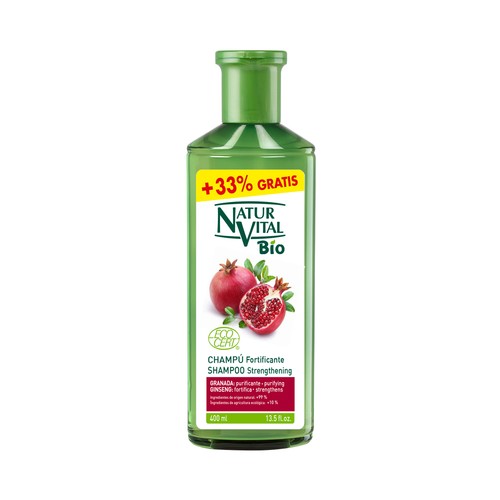 NATUR VITAL Champú fortificante con granada y ginseng NATUR VITAL Bio 400 ml.