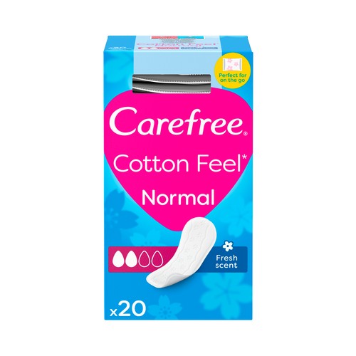 CAREFREE Cotton feel Protegeslips (salvaslips) normal, transpirables, con bolsitas individuales 20 uds.