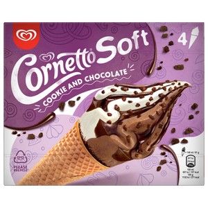 Cornetto Cono de Helado Sabor Galleta con Trocitos de Galleta al Cacao, Salsa y Recubrimiento de Chocolate 4 X 140 Ml. 560 ML