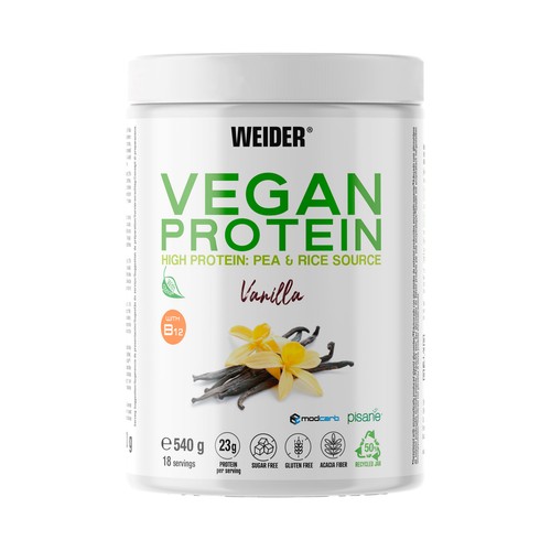 WEIDER Proteínas vegetal en polvo, son sabor a vainilla 540 g.